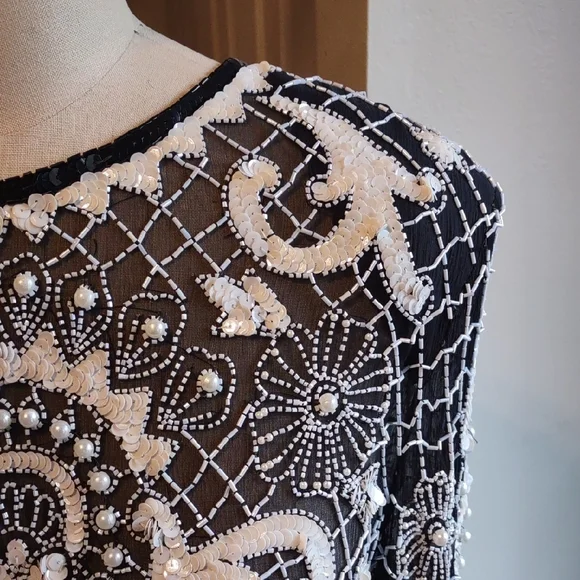 Vintage Black And White Beaded Dress. - Picture 9 of 12